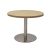 Round Coffee Table with Flat Disc Base - Stainless Steel Finish - Natural Oak
